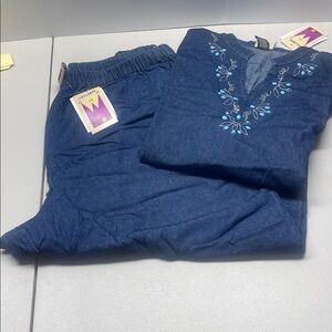 “Original Anthony” DARK DEMIN BLOUSE TUNIC & PANTS. Dize 1X. NWT